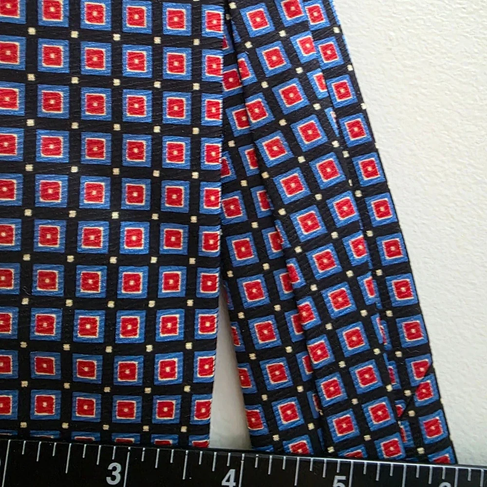 Polo Ralph Lauren Mens Silk Tie Red Blue Geometric Square Pattern‎ Necktie